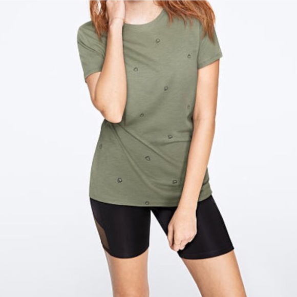 PINK Victoria's Secret Tops - VS Pink Crew Neck Green Peach Print Basic tee xs